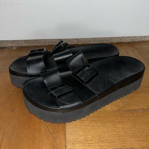 Black Platform Sandals with Buckles